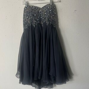 Jovani black Beaded Lace Chiffon A-line Short Dress 16